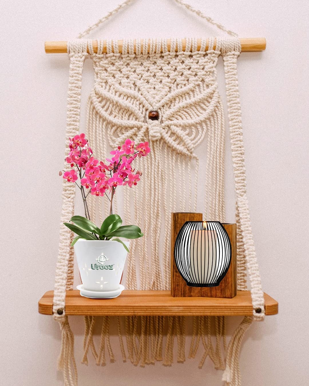 KVRATHOD Macrame Wall Hanging Shelf, Boho Plant Hanger, Bohemian Pattern, Flower Pots Holder, Tapestry Art Decor Cotton Decorations for Home Garden,