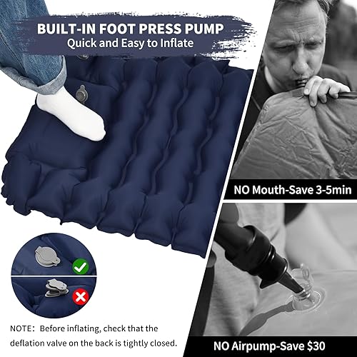 Miniatura 5 de Colchoneta de dormir para campamento, diseño conectable para colchoneta doble, colchoneta inflable ultraligera con almohada, bomba de pie