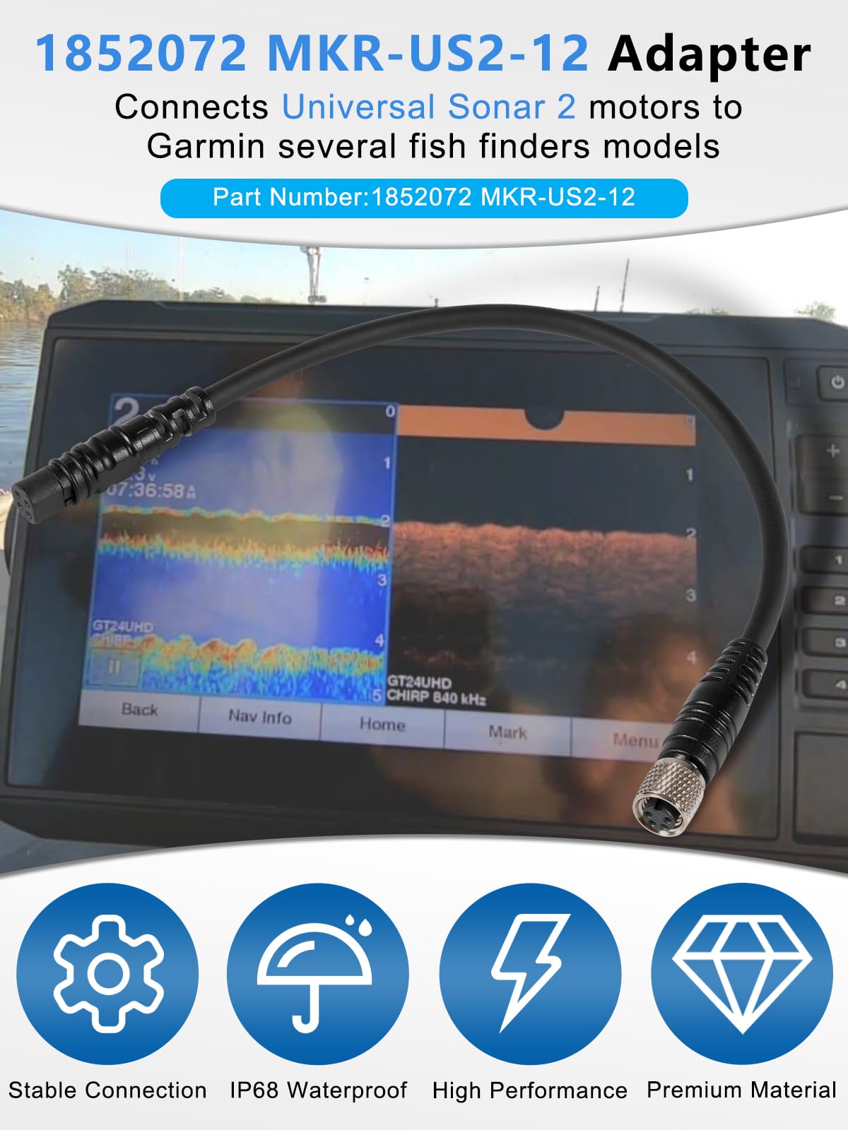 yourour 1852072 MKR-US2-12 Universal Sonar 2 Adapter Cable Compatible with Garmin Striker, Striker Plus, Striker Vivid, echoMAP, echoMAP Chirp, ECHOMAP Plus, ECHOMAP UHD, Echo Series