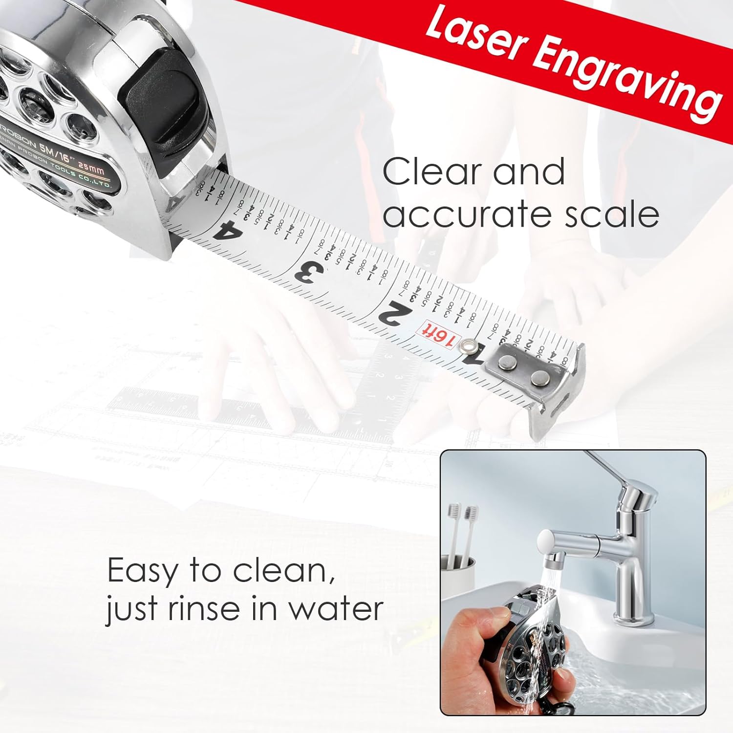 ステンレス鋼巻尺 25 フィート/16 フィート、格納式テープ 16 フィート、中空格納式テープ、ステンレス鋼巻尺、ステンレス鋼巻尺