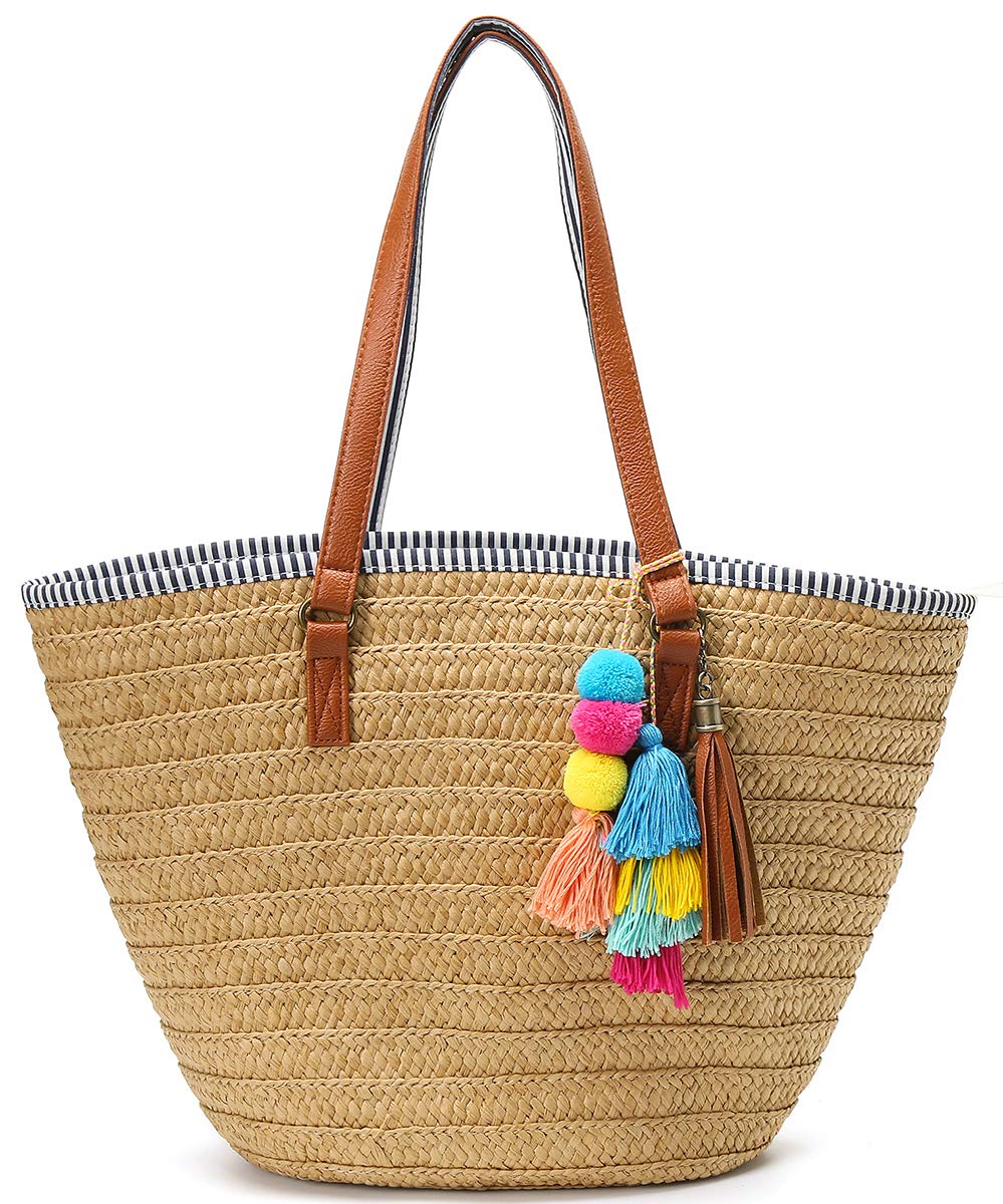 MolodoStraw Bag Summer Beach Large Woven Beach Bag Purse For Women Vocation  Tote Handbags