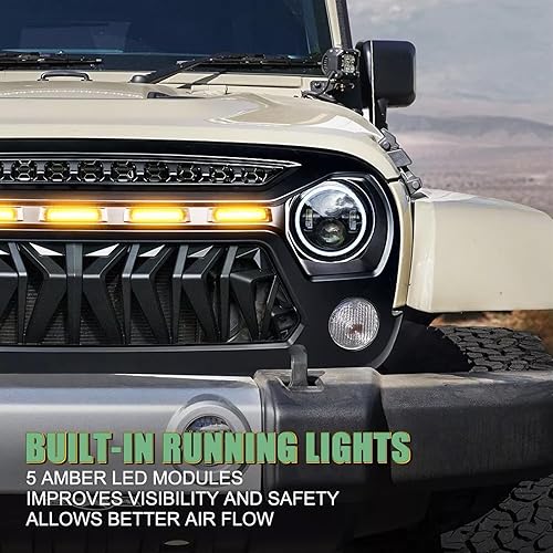 Miniatura 5 de Rejilla de malla para Jeep Wrangler JK JKU Unlimited Rubicon Sahara Sport parrilla delantera con luces ámbar 2007-2018