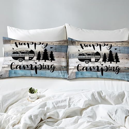 Vista 57 de Juego de sábanas para cámper tamaño matrimonial para niños y niñas, sábanas de madera para adolescentes de Happy Camping Farm, accesorios de Multi 04