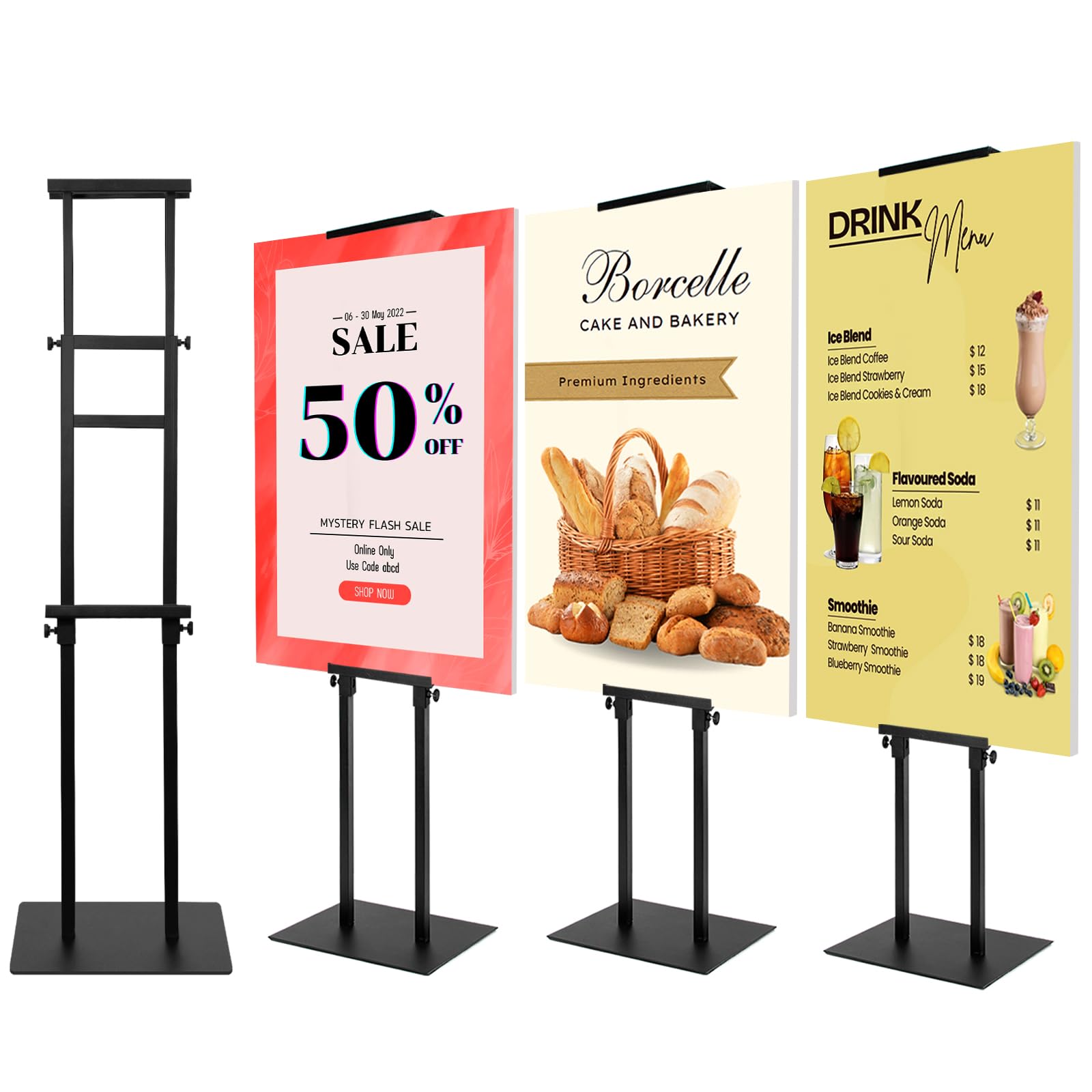 4PACK Adjustable Poster Holder, Foam Board Stand for Display, Heavy Duty Pedestal Sign Holder, Metal Stand for Display Board Up to 83