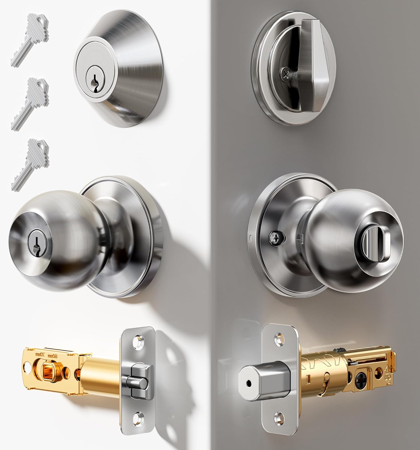 Veise Keyed Alike Exterior Door Knob and Single Cylinder Deadbolt Combo Set, Easy Installation Keyed Same Entry Door Lock for and Entrance Front Door, Heavy Duty, Brushed Nickel