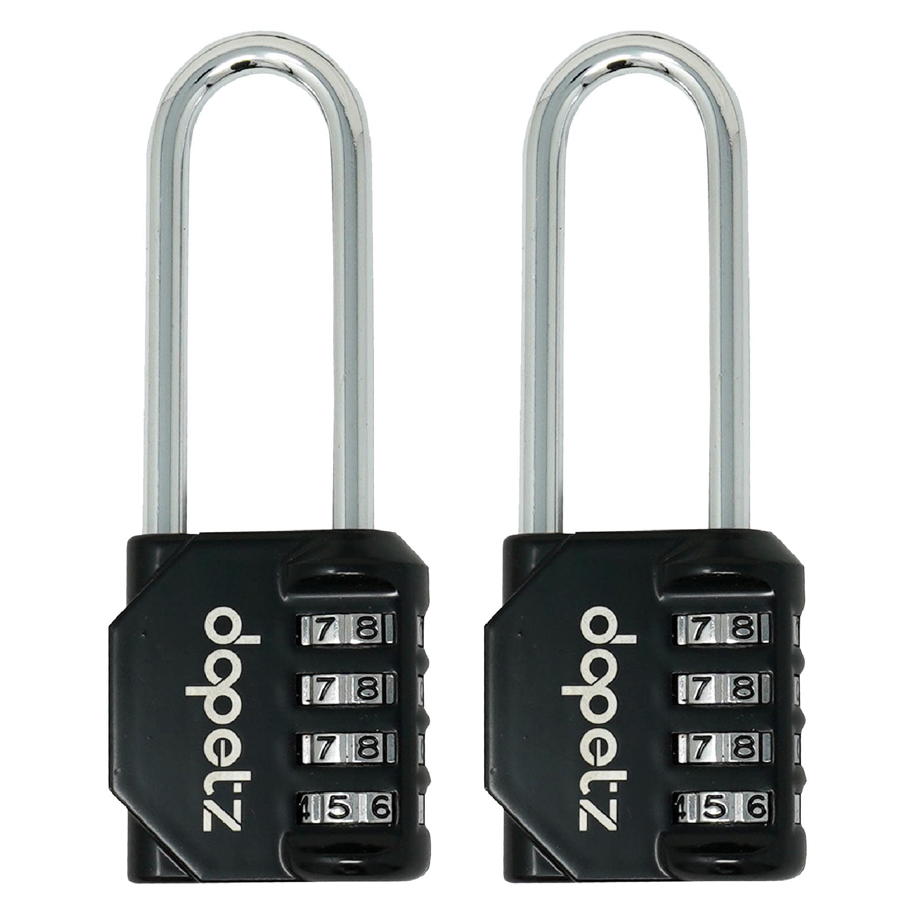 Dapetz ® Combination Padlock, Long Shackle Padlock 4 Digit Resettable Combination Lock Weatherproof Outdoor for School Gym Locker, Shed, Fence, Hasp (2 Pack, Black)