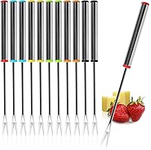 COM-FOUR® 12 x Stainless Steel Fondue Forks (18 cm) - For Cheese & Chocolate Fondue - Dishwasher Safe Fondue Cutlery with Stainless Steel Handle & Coloured Cap - For Social Evenings (Pack of 12