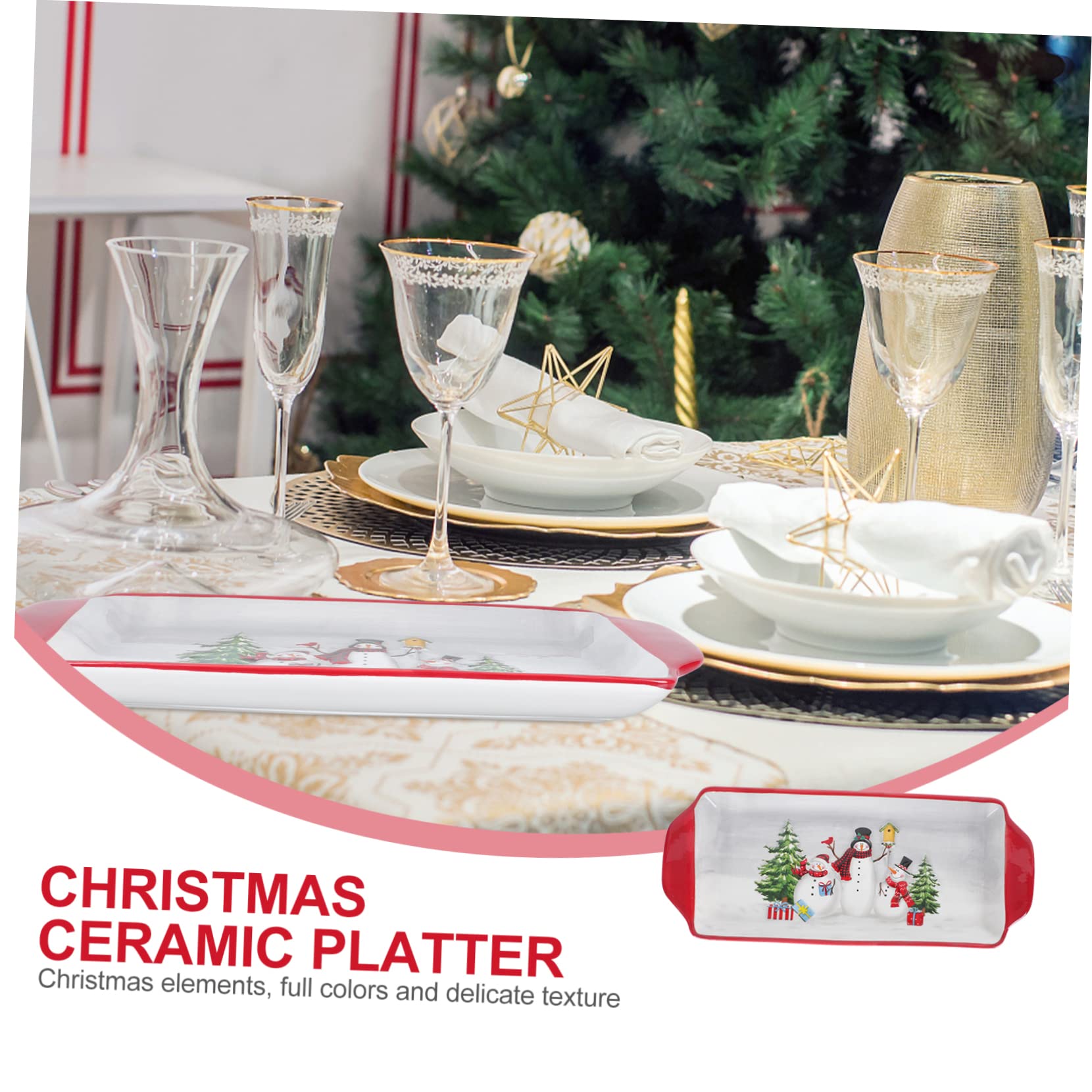 BESTonZON 1pezzi Vassoio per Dolci Natalizio in Ceramica con Motivo Cartoni Animati Piatto da Dessert e Frutta per Portate Domestiche e Feste