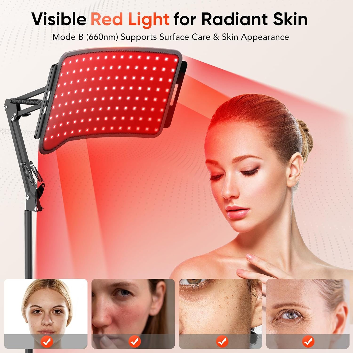 Red Light Therapy for Face Body - Infrared Lamp with Stand, 3-in-1 Use LED Light Therapy Device, 660nm Red Light & 850nm Near Infrared Light for Home Use, Ideal Gift - Image 3