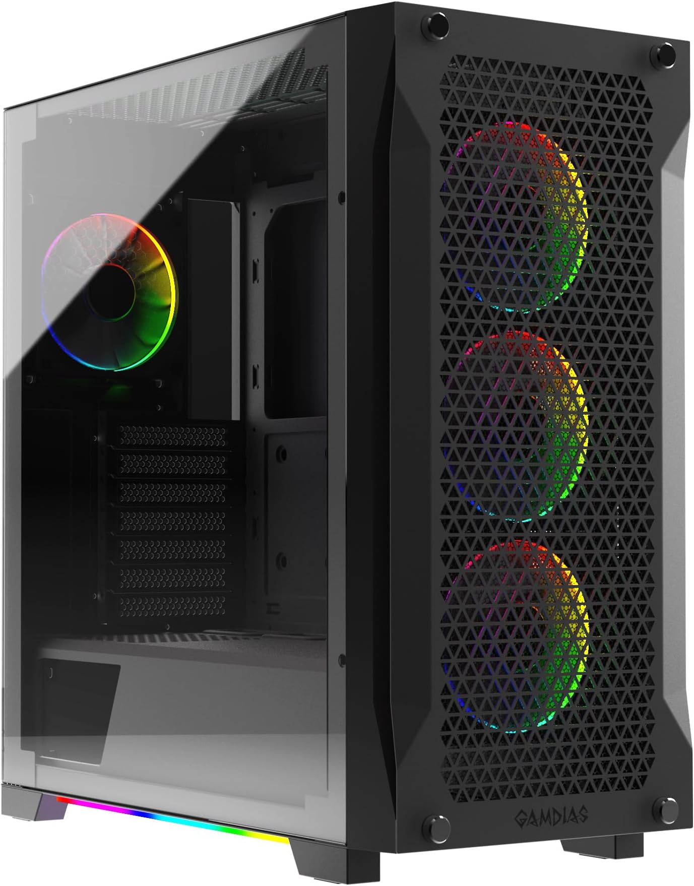 Gaming PC Case, ATX Mid Tower Computer Case, Side Tempered Glass, Pre-install 4 ARGB Fans, High Airflow Front Panel, Cable Management, Black