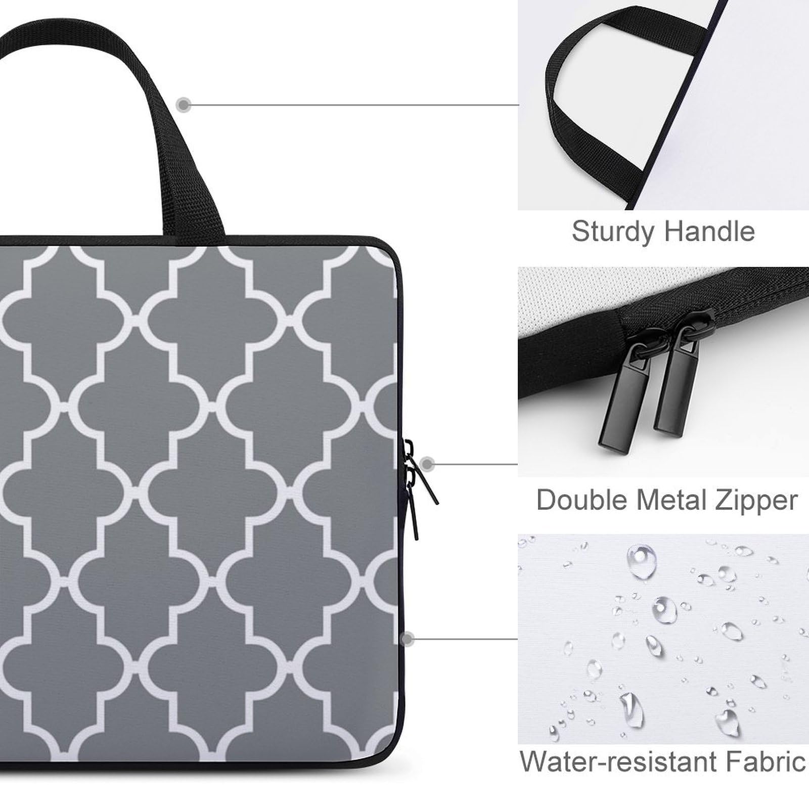 Quatrefoil - Custodia per computer portatile da 17", ultra sottile, leggera e impermeabile, in neoprene resistente, con tracolla, colore: Grigio