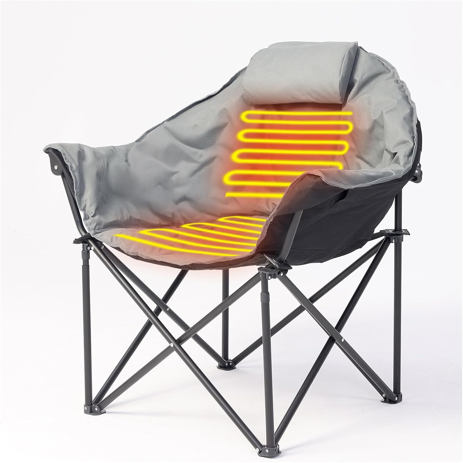 (Similar image) Oversized Heated Camping Chairs, 3 Heating Level for Back and Seat, Portable & Folding Camping Chair with Pillow for Outdoor Sports, Fishing, Patio, Picnics, Battery Not Included, Gray Grey Black