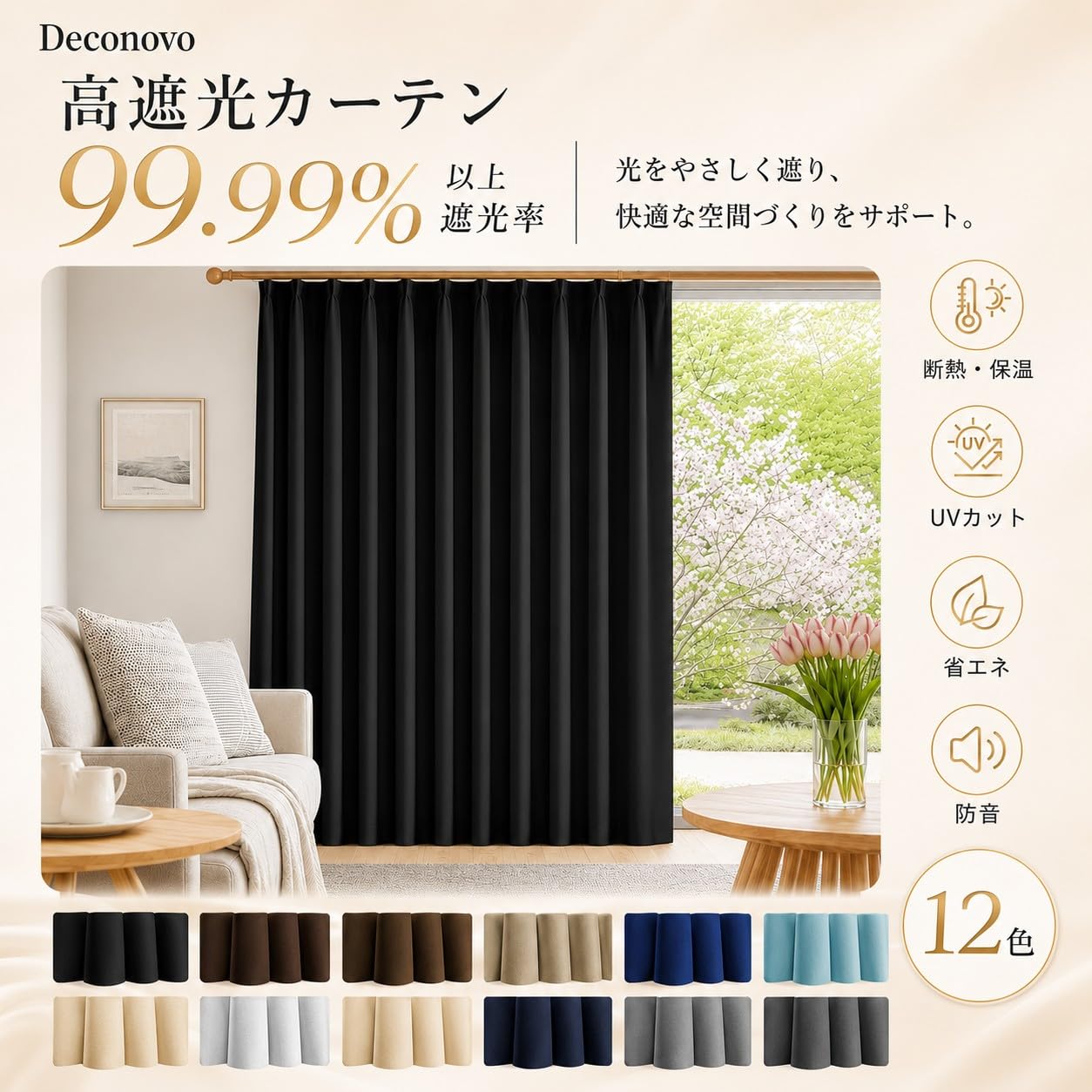 Amazon｜Deconovo カーテン 1級遮光 遮光率99.99% 1枚入 幅広 間仕切り