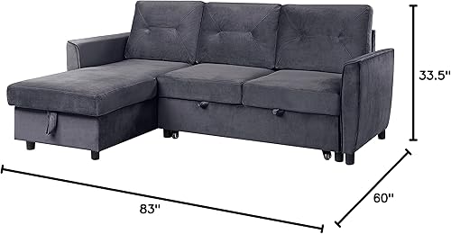 Miniatura 3 de Lilola Home Hudson - Sofá modular reversible de terciopelo gris oscuro con diván de almacenamiento