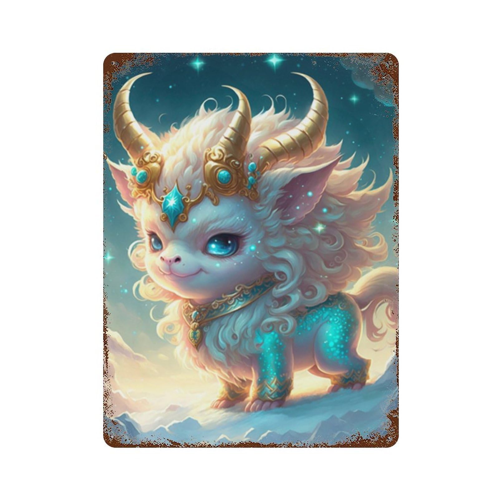 Decorative Tin Sign with Magical Fantasy Creature Art Print Design 15.7"x11.8", for Farmhouse, Kitchen And Entryway Decor, Old School Wall Decor