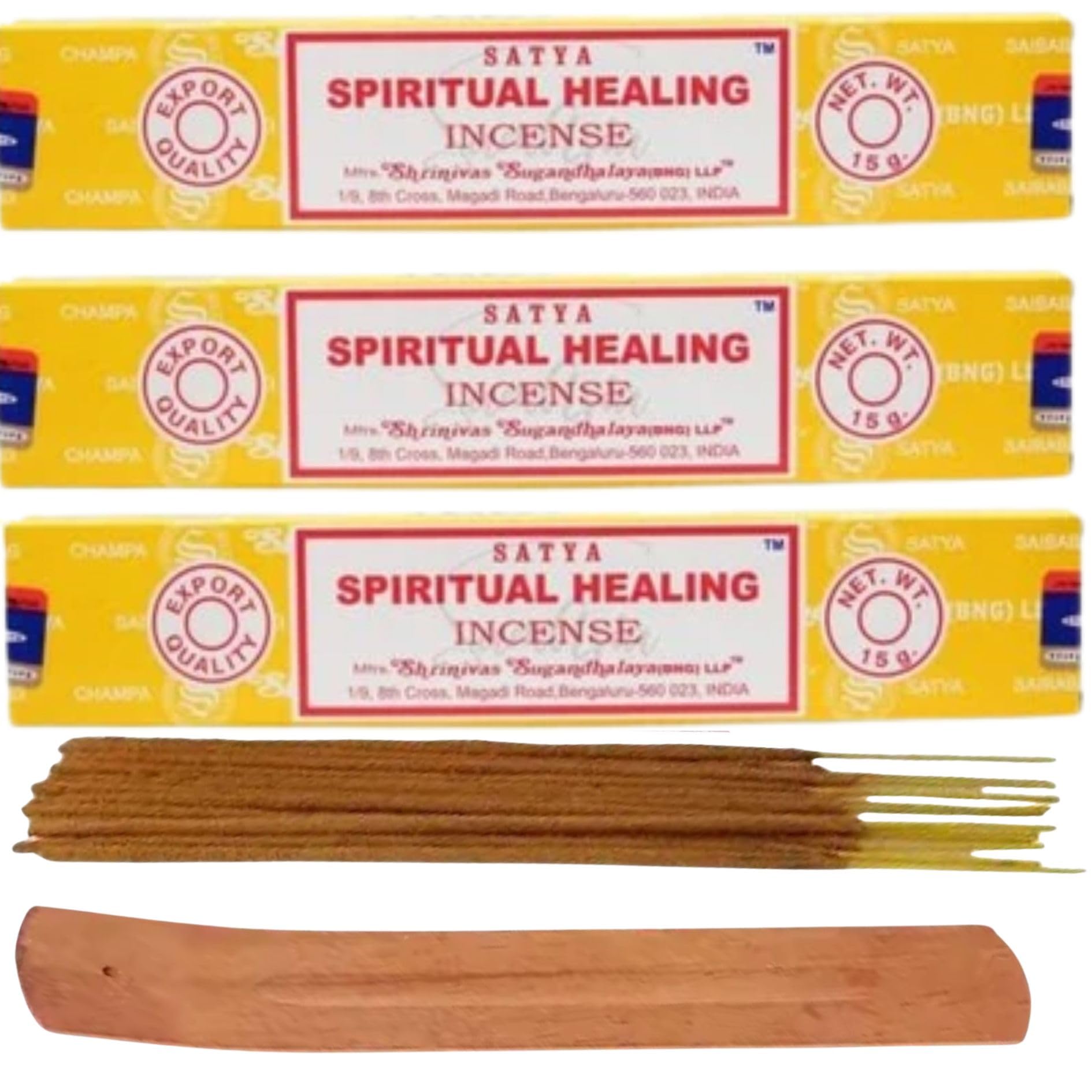 Fenny's Creations Satya Spiritual Healing Nag Champa Incense Sticks Pack Of 3 X 15G With Free Holder Agarbatti For Home, Outdoor, Aromatherapy, Spa, Yoga, Meditation,
