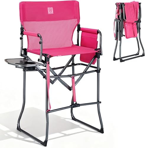 EVER ADVANCED Silla alta de textileno para directores de malla, taburete de bar plegable alto con mesa auxiliar para maquilladores, eventos