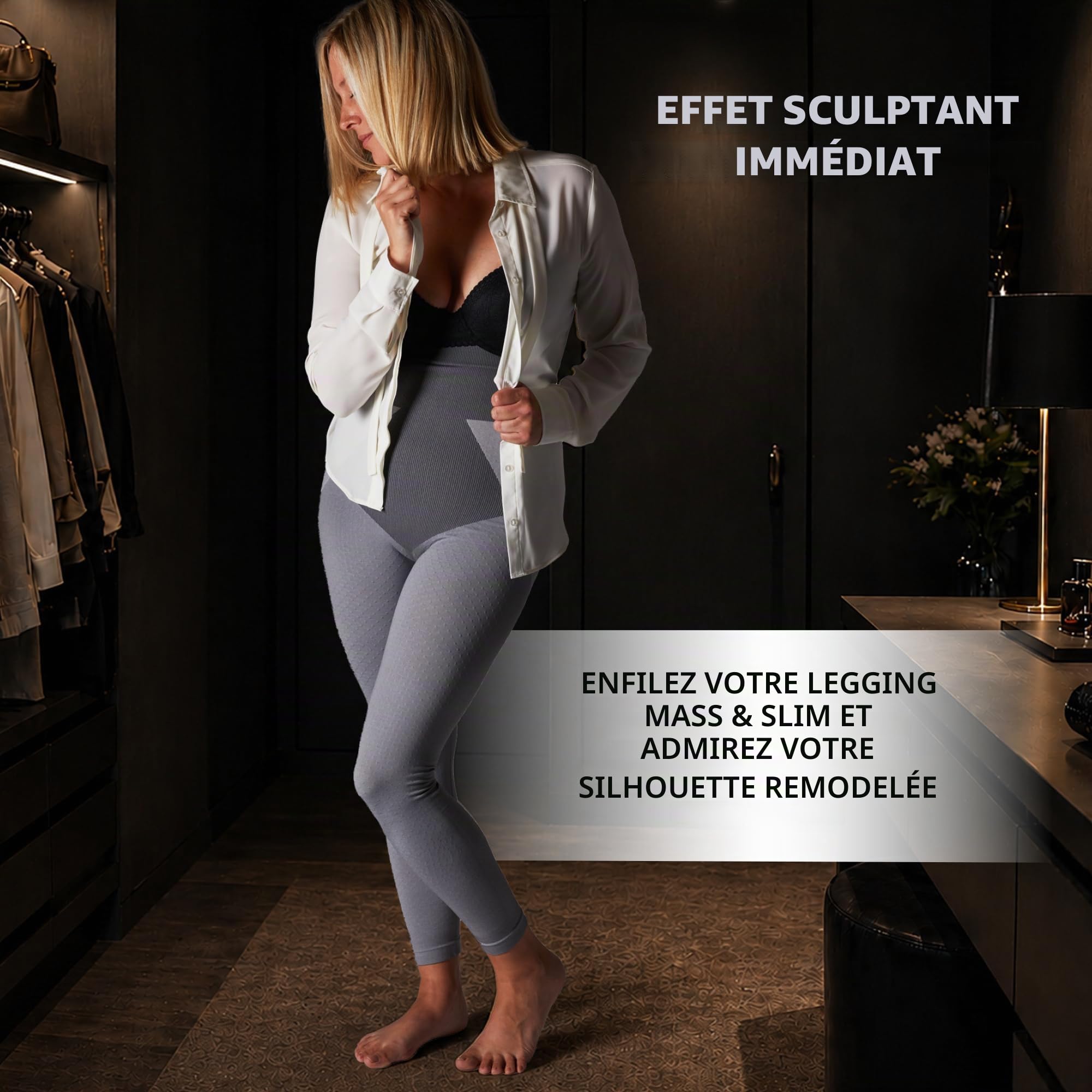 LANAFORM - Mass & Slim Legging - Panty Innovation Lanaform - Leggings Anti Cellulite Femme - Legging Gainant Ventre Plat - Corsaire Taille Haute Amincissant - Matière 3D À Base De Tourmaline