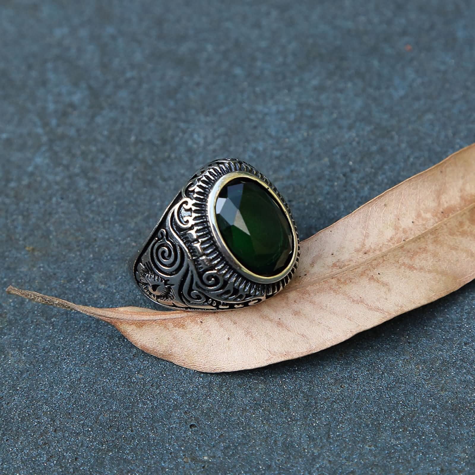 Anelli Acciaio Gioielli Anello Nuziale Uomo Anello Vintage in Filigrana Blu con Zirconi Anello Acciaio Pietra Blu/Verde Taglia 15 to 30
