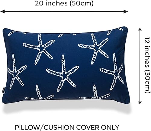 Miniatura 9 de Hofdeco Funda de almohada náutica para interiores y exteriores, resistente al agua para sofá de patio, rayas azul marino, datos de 18 x 18 pulgadas