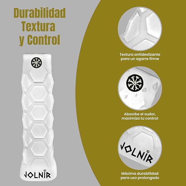 Jolnir Grip Padel Premium Blanco - Set Completo con un Grip/Mango de Padel y un overgrip - Overgrips Padél Antideslizante y Cómodo - 3