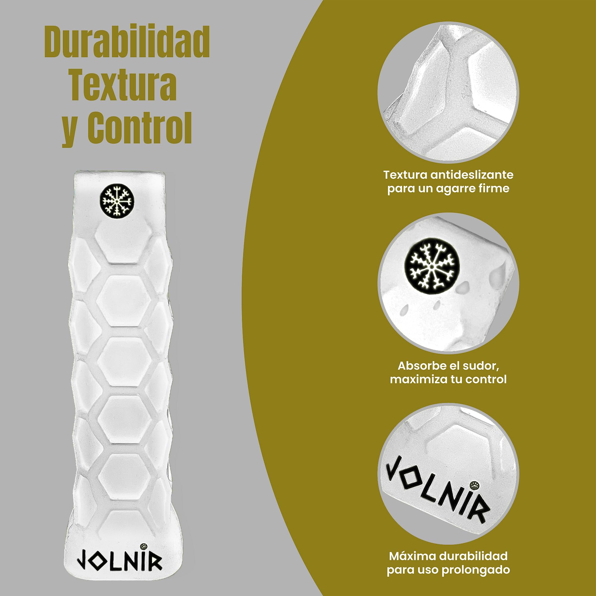Jolnir Grip Padel Premium Blanco - Set Completo con un Grip/Mango de Padel y un overgrip - Overgrips Padél Antideslizante y Cómodo — view 3