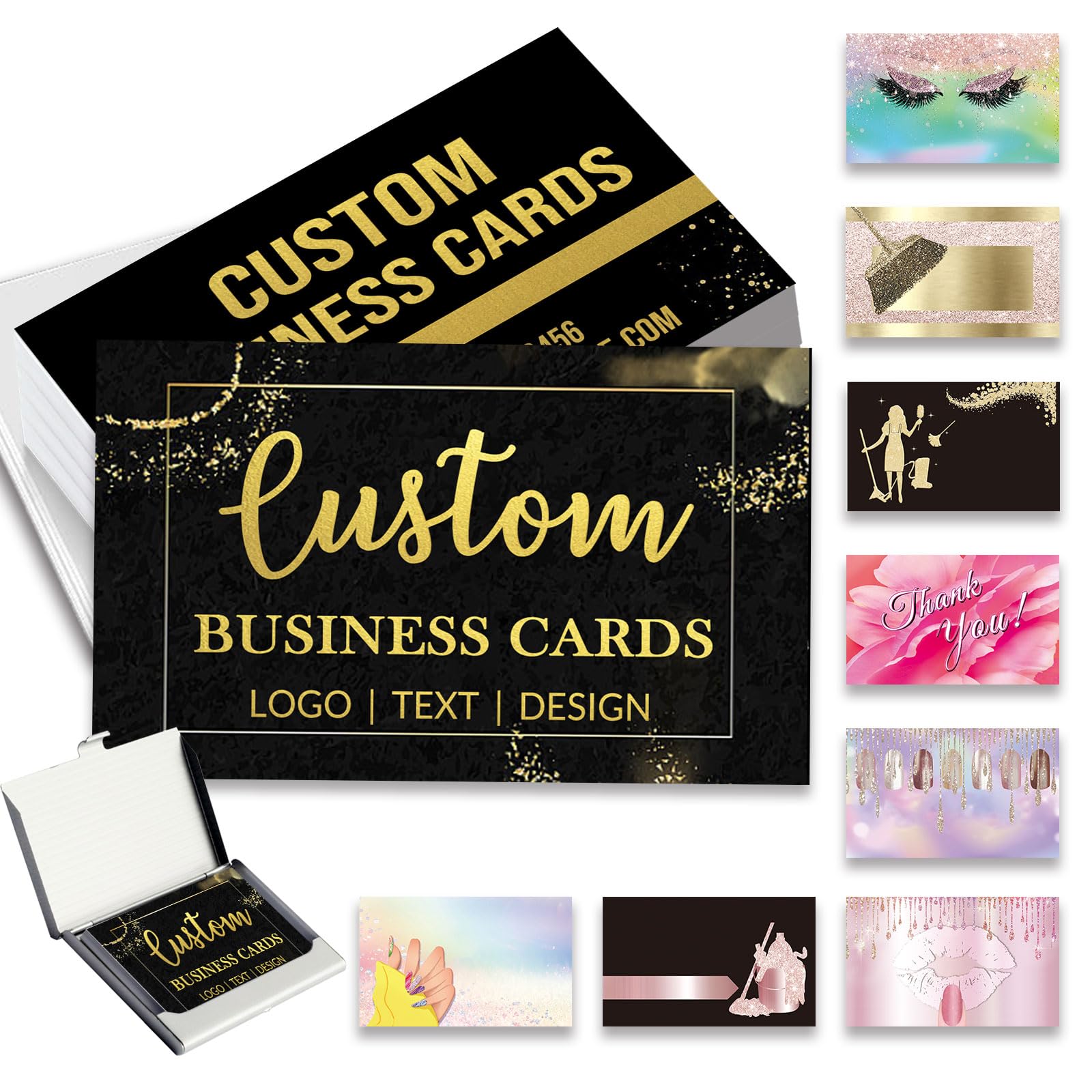 Custom Business Cards with Your Logo Personalized Printed Card for Small Business Photo front and back Waterproof Double-sided Design Women Men