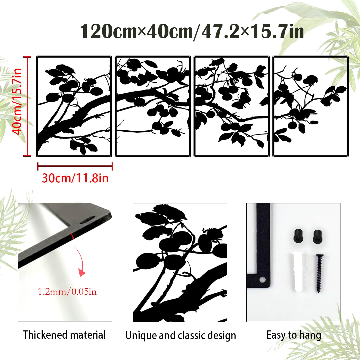 Pduoduo Decorazione Artistica Da Parete Con Ramo Di Albero Nero, Moderna Scultura in Metallo, Confezione Da 4
