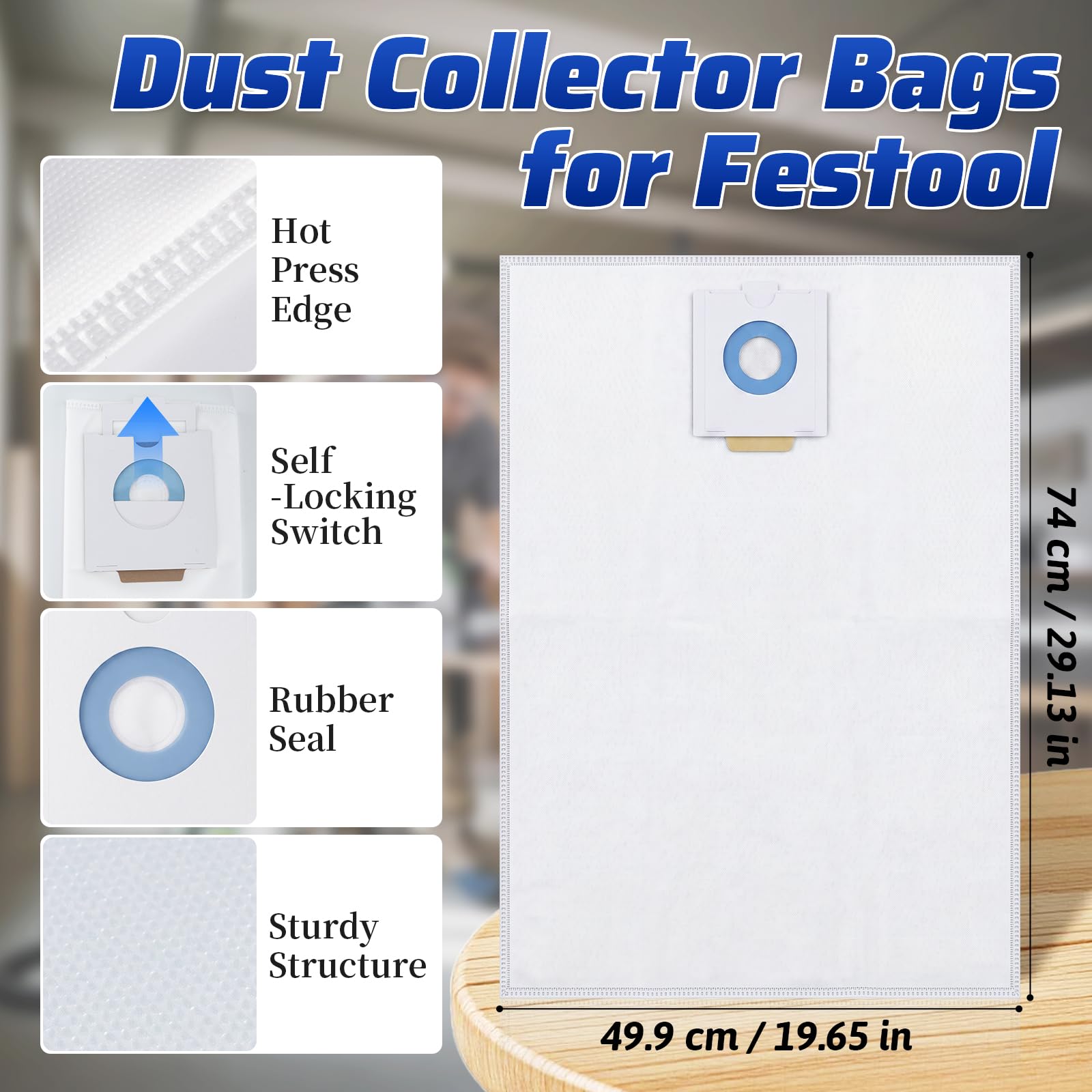 12 bolsas de filtro autolimpiables para Festool CT 26 / CTM 26 E/CTL 26 E CLEANTEC (496187) – Bolsa de filtro de gran capacidad, bolsa de filtro de repuesto SC FIS-CT 26/5
