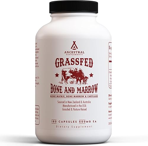 Ancestral Supplements Suplemento de hueso y médula de res alimentada con pasto, 3000 mg, suplemento de apoyo para la piel, salud bucal y