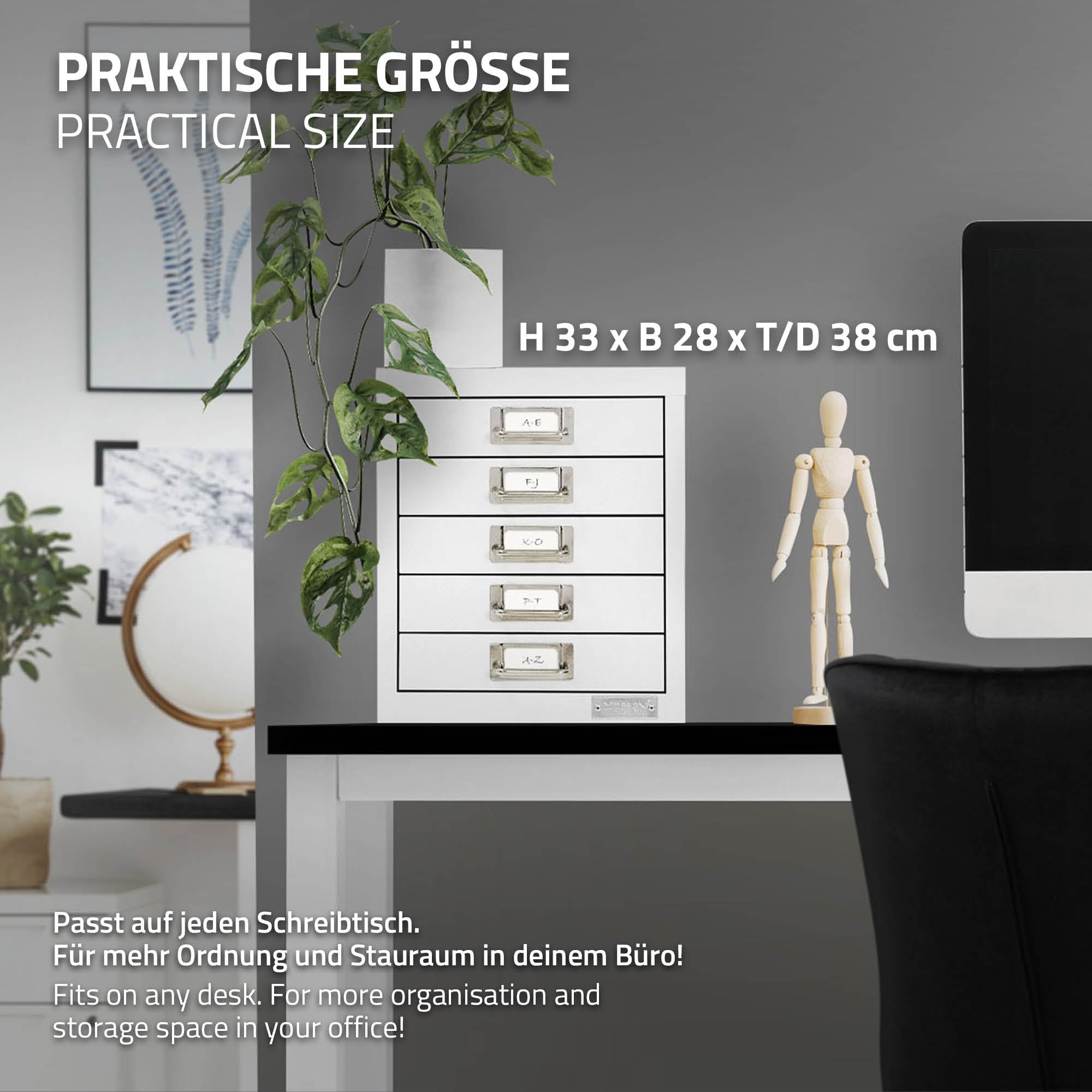 ML-Design Armadio per Archiviazione con 5 Cassetti 28x38x33 cm Bianco Cassettiera in Metallo per DIN A4 Schedario per Ufficio con Portaetichette Armadietto in Acciaio Portautensili Portaoggetti