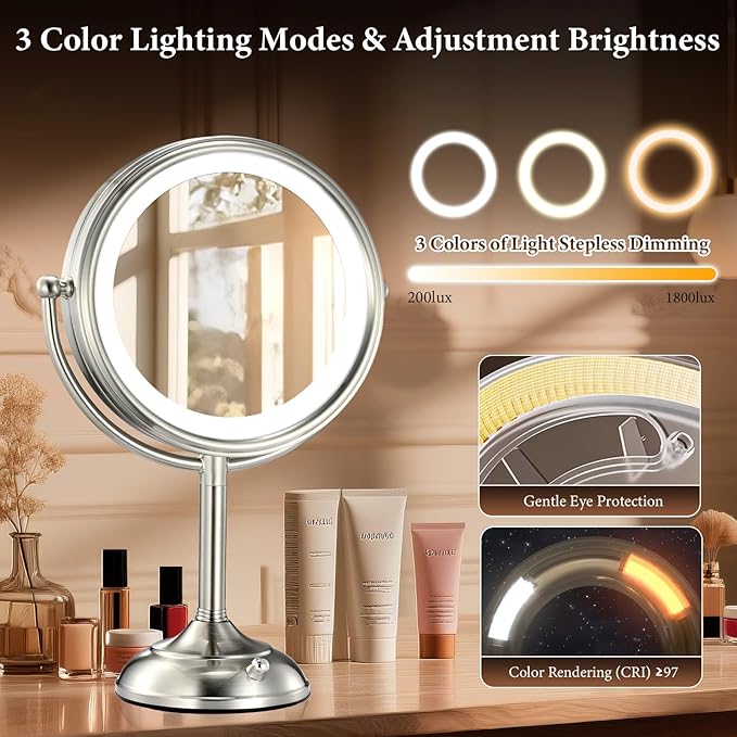 Espejo de Maquillaje con Luz VESAUR 8.5", 90 LEDs, 1X/10X/15X, 3 Luces miniatura 5
