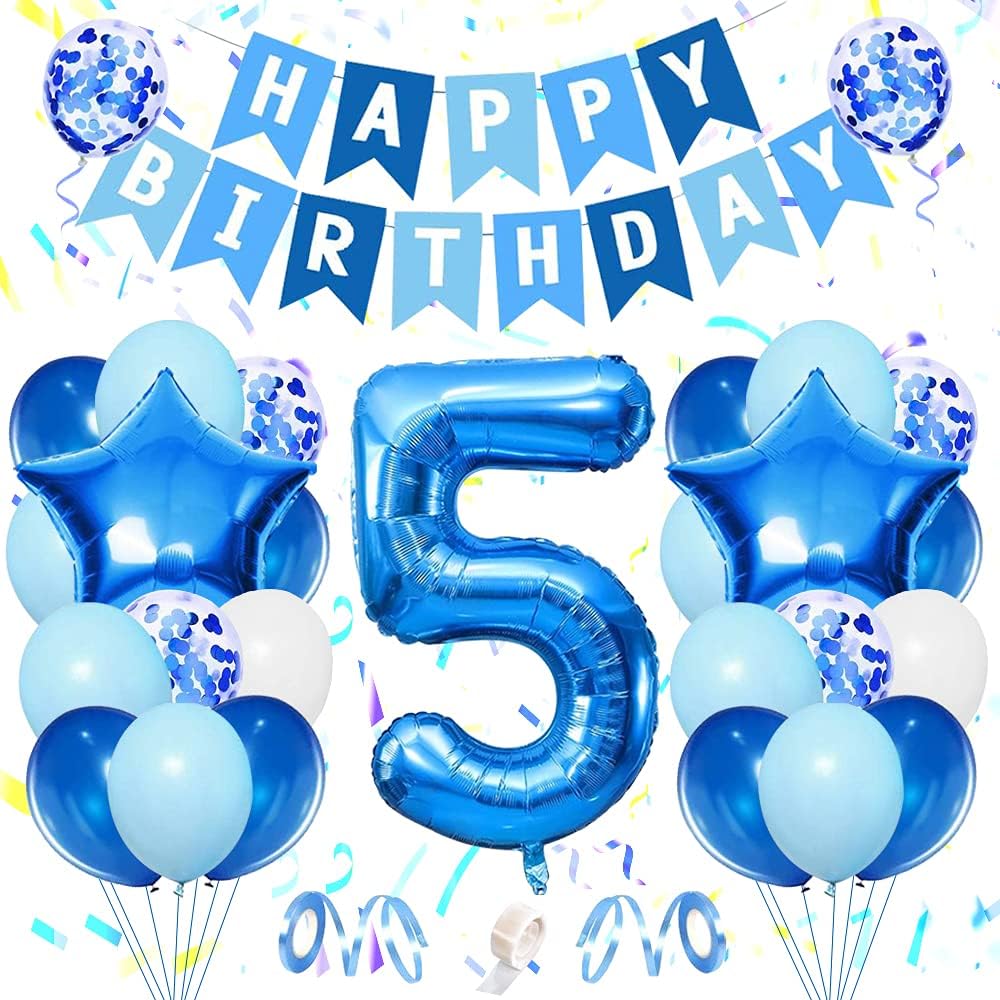 YYDSXK Blue Balloons 5th Birthday Decorations Boys, Blue Confetti Latex