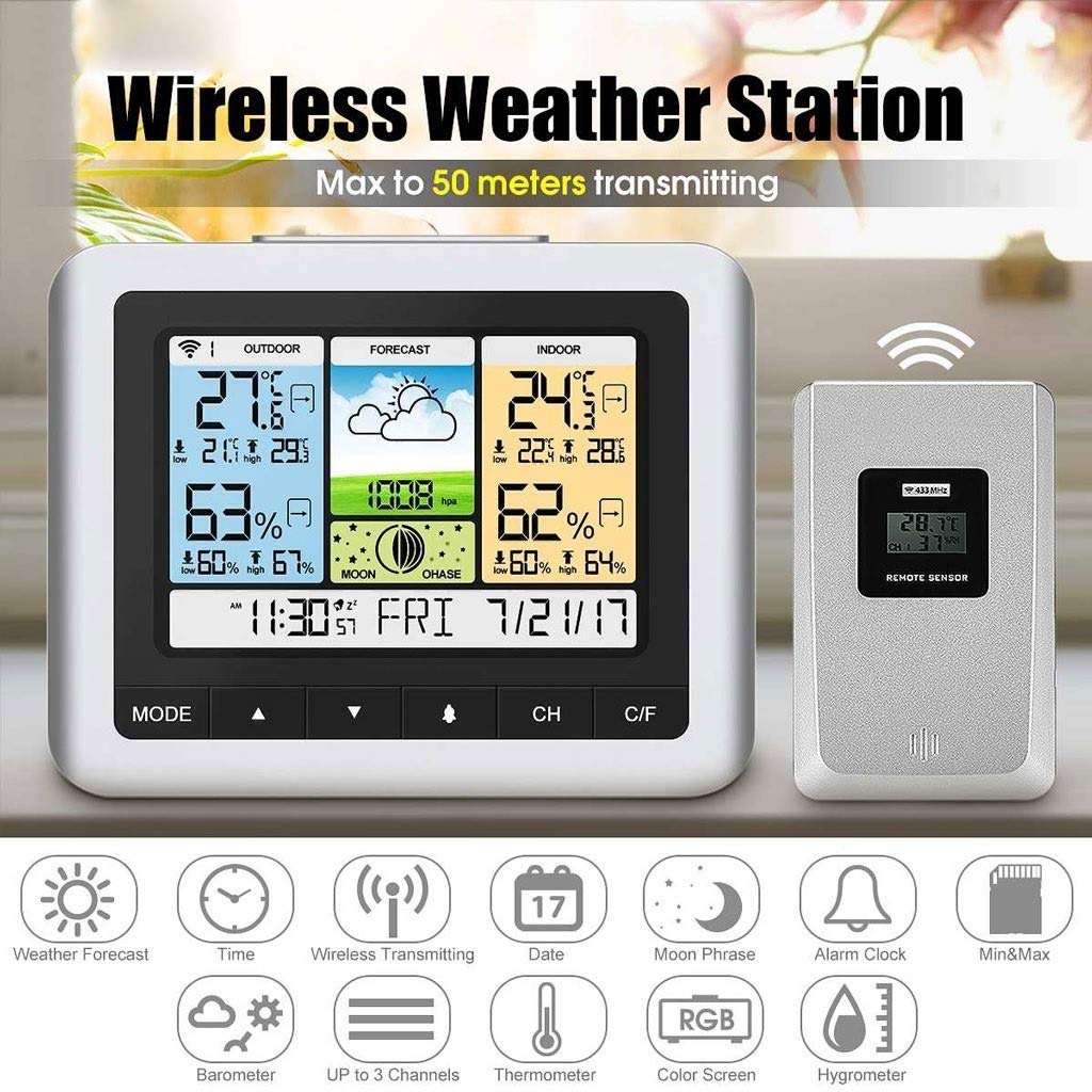 Schermo a Colori Temperatura Weather Clock Famiglia e Tester di umidità di Calendario Allarme Termometro elettronico e igrometro