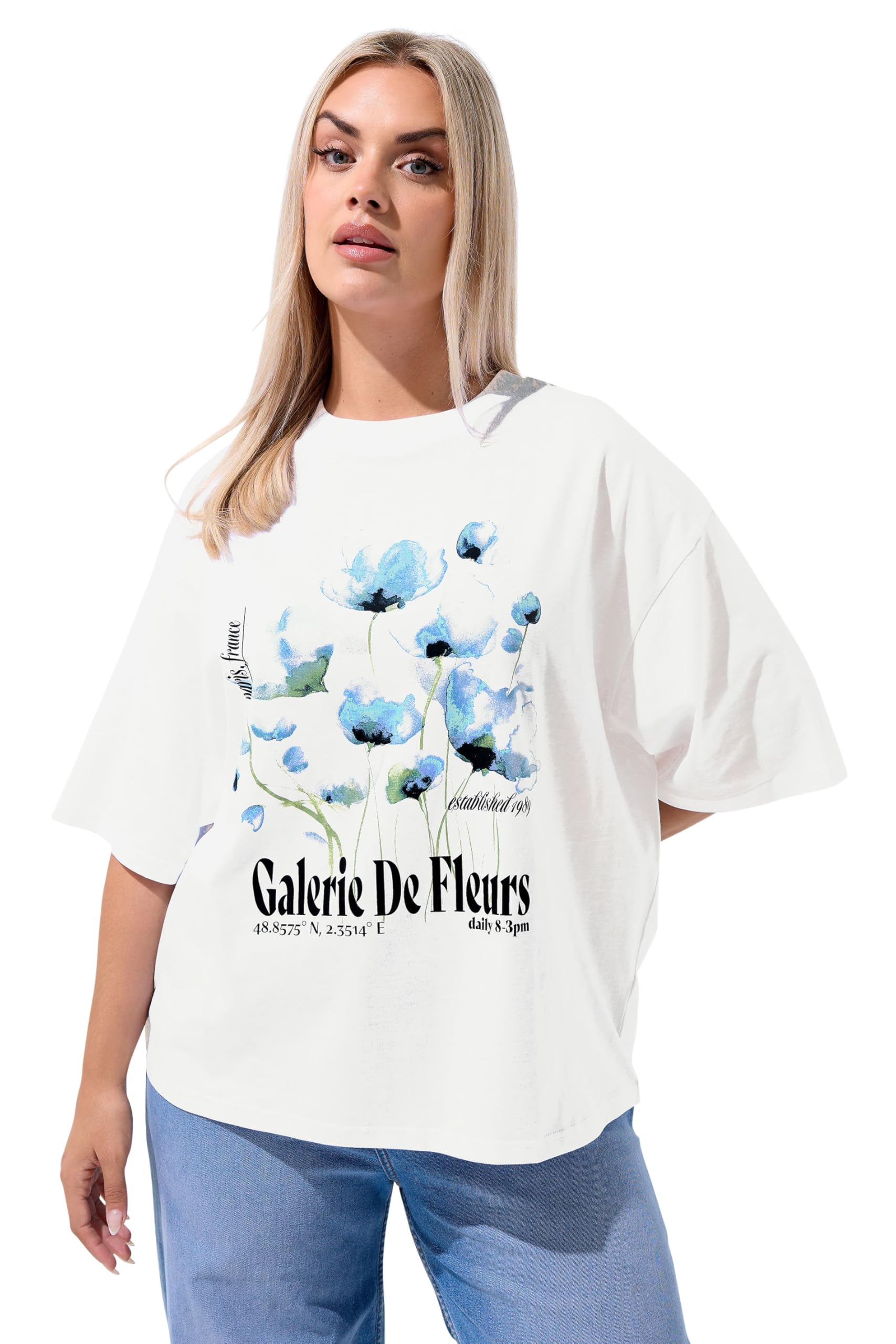 Yours Women's Ecru Limited Collection Curve White 'Galerie De Fleurs' Floral T-Shirt - Plus Size Curve
