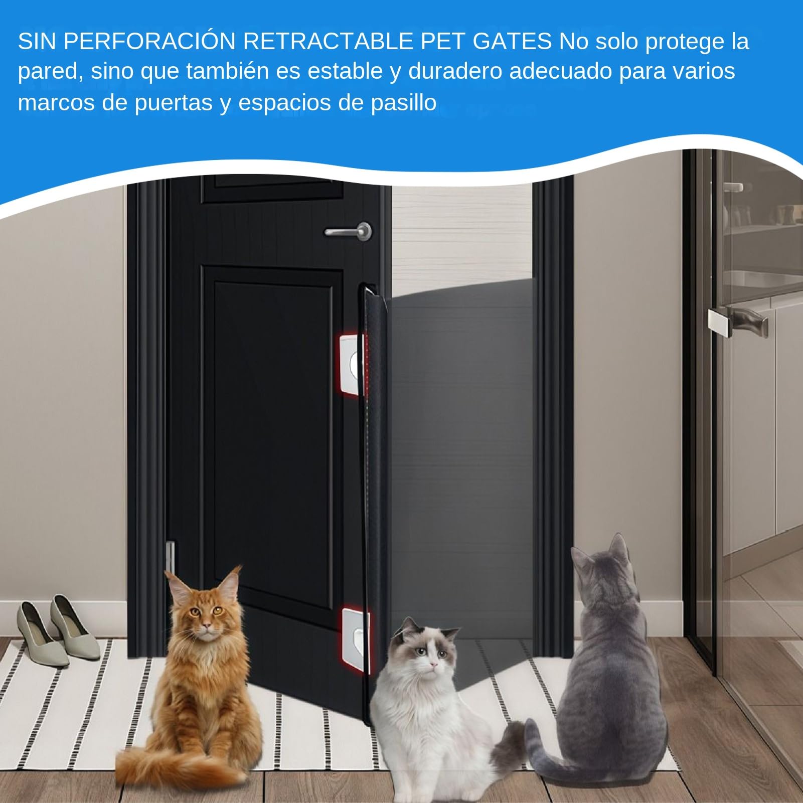 Puerta para Mascotas De Malla Deslizante 110/130cm Barrera De Seguridad para Perros Retráctil con Posicionadores Y Ganchos No Drilling para Niños, Gatos Y Perros, Adecuada Uso En Interiores