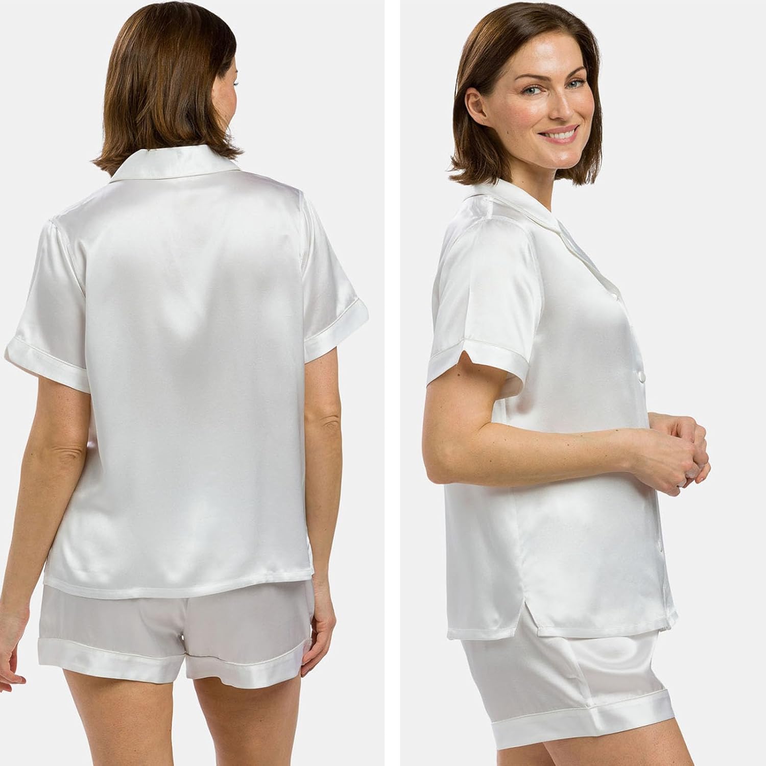 Fishers Finery Women's 100% Mulberry Silk Short Pajama Set; Short Sleeve - Image 2