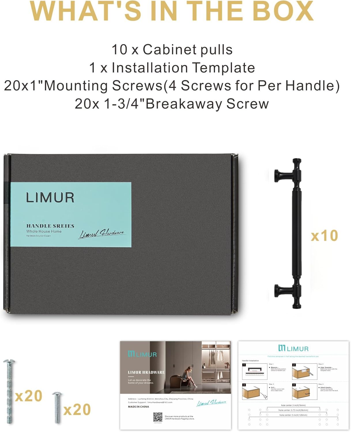 LIMUR 10 Pack 5 Inch (128 mm) Hole Center Matte Black Cabinet Pulls - Solid Zinc Alloy Kitchen Cabinet Handles, Drawer Pulls,Drawer Handle, Wardrobe & Dresser Handles,Cupboard Hardware
