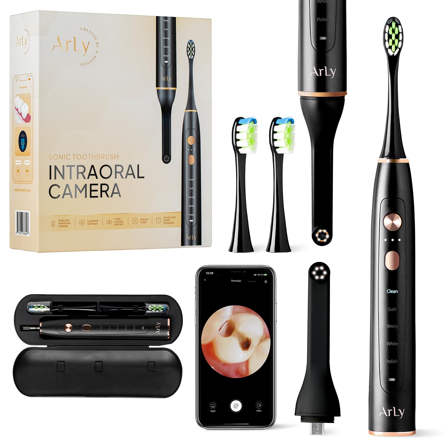 Arly Cam-Brush 1 - Wireless Intraoral Camera &amp; Sonic Electric Toothbrush for Adults - Black