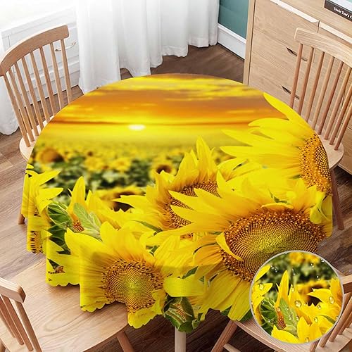 Mantel redondo con diseño de girasoles, color amarillo, para mesa de campo de girasoles, para comedor, cocina, decoración de manteles redondos de 60