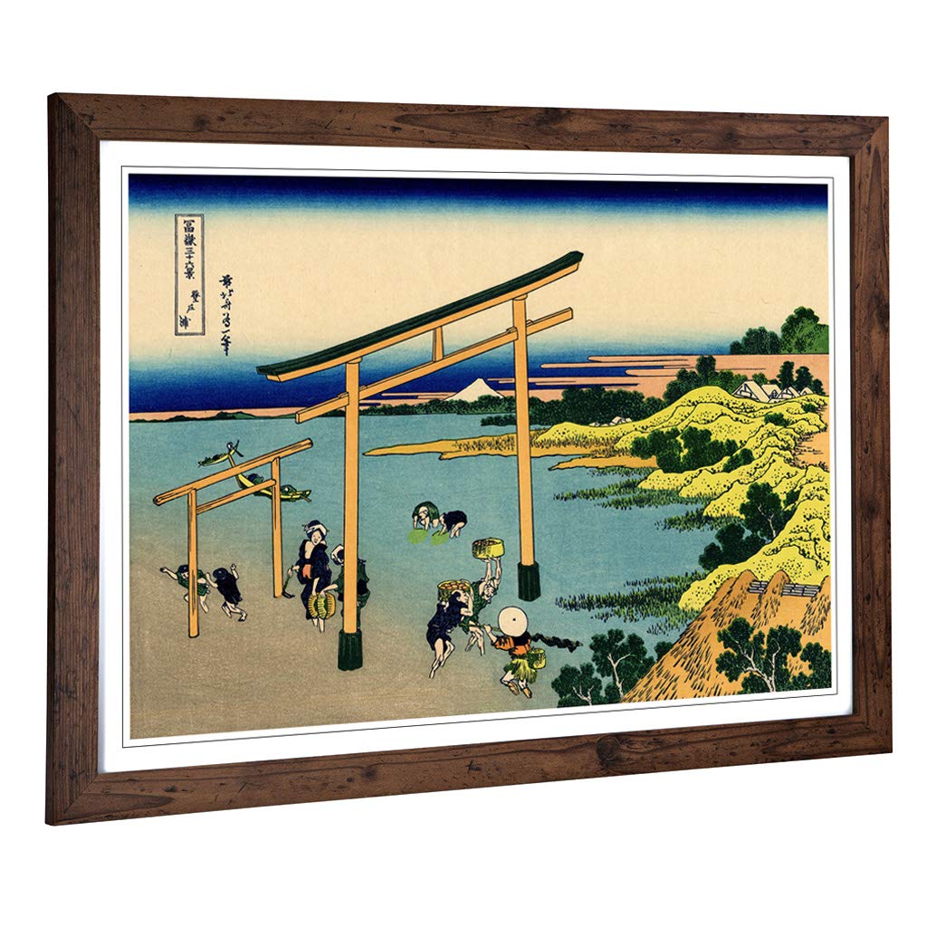 Big Box Art Framed Print of Hokusai Japanese Oriental Bay of Noboto Design | Wall Art Picture | Home Decor for Kitchen, Living Room, Bedroom, Hallway, Walnut, A2 / 24.5x18 Inch / 62x45cm
