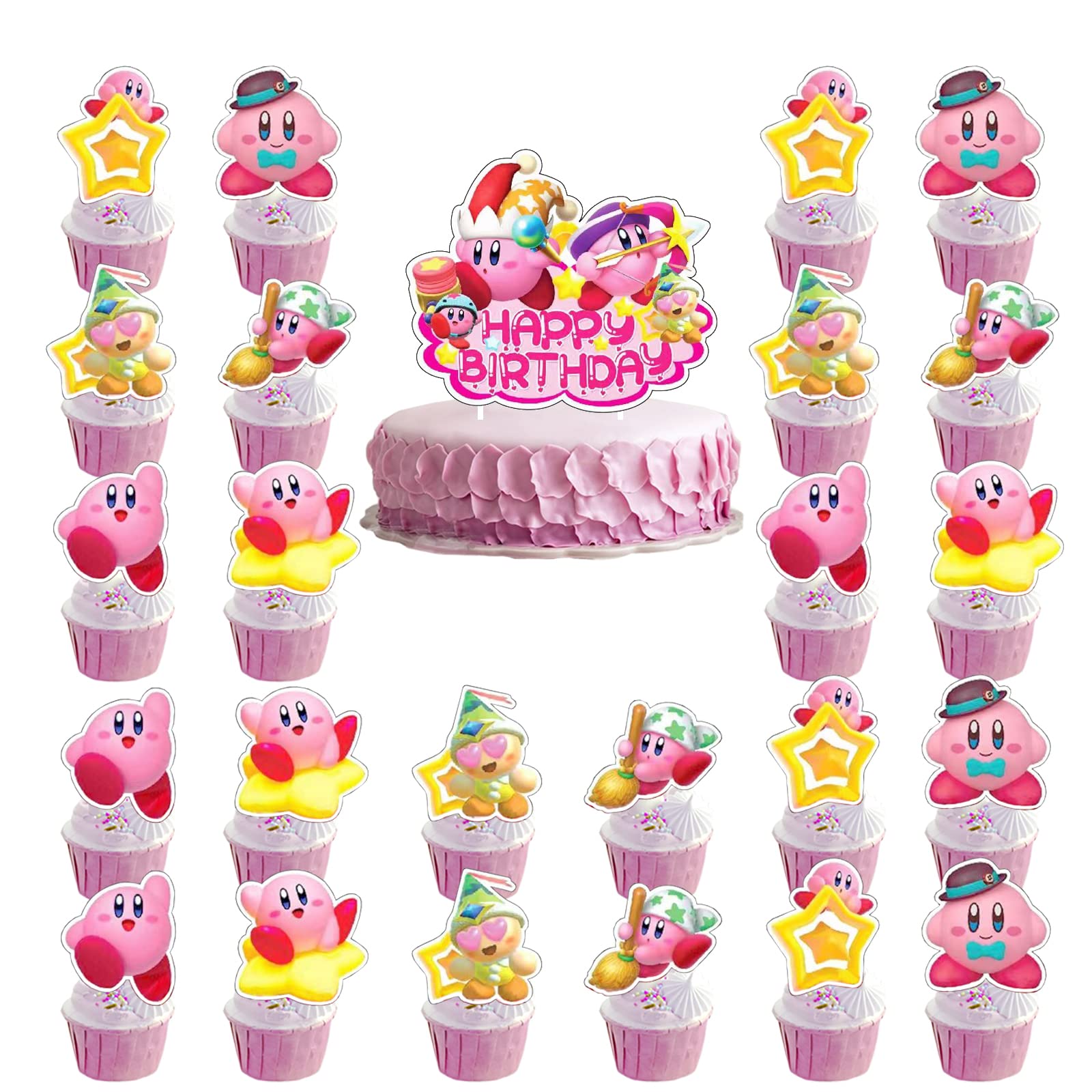 8 Pièces Figurines Kirby Mignonnes Pour Gâteau D'Anniversaire - Décorations Cupcake Thème Kirby, Toppers De Fête Enfants, Fournitures Joyeuses Et Colorées