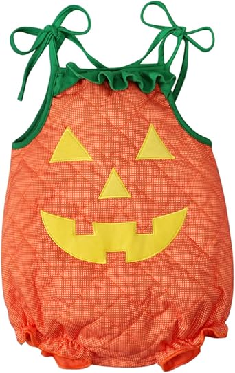Toddler Baby Halloween Costume Cartoon Pumpkin Face Printed Lace Up Sleeveless Romper Party Cosplay Jumpsuit