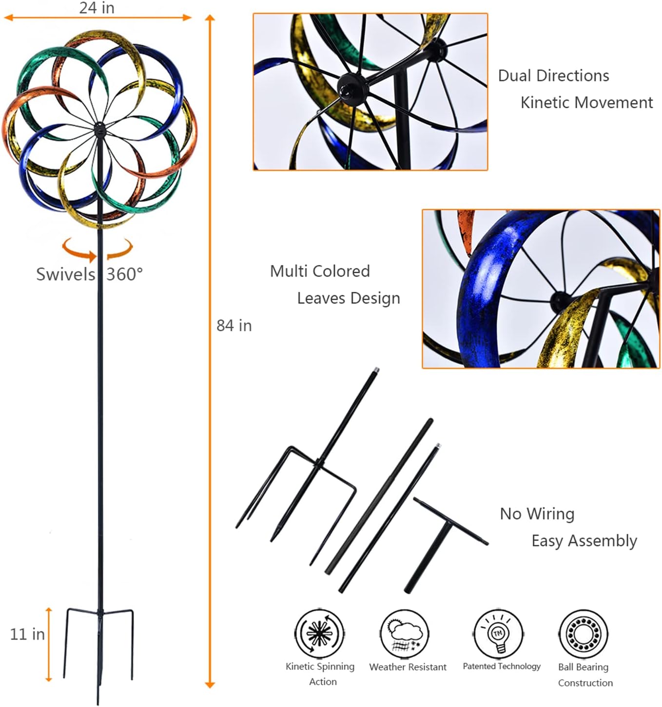 Wind Spinners Outdoor Metal Large(84''Height),Kinetic Sculpture Windmills and Spinners for Yard and Garden Lawn Decor