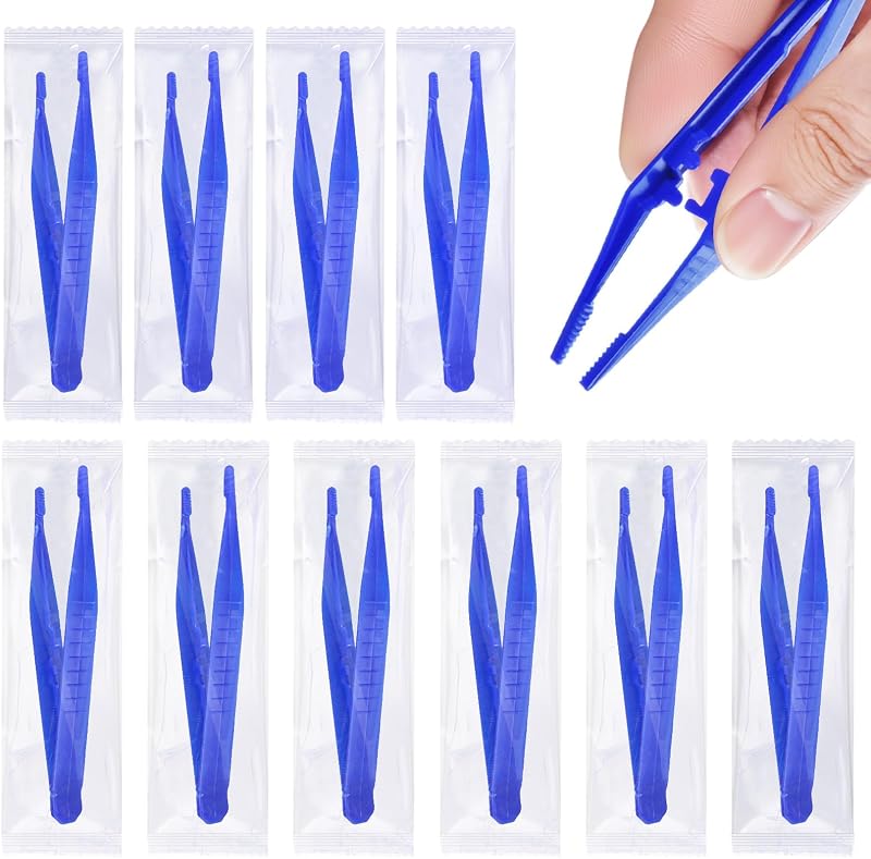 Tweezers,First Aid Tweezers Individually Wrapped,Plastic Tweezers Bulk,Disposable Forceps,Medical Tweezers,Lab Tweezers for First Aid Kits,Dressing,Gauze,Lab,School,Home,Craft,Elementary Science (10)