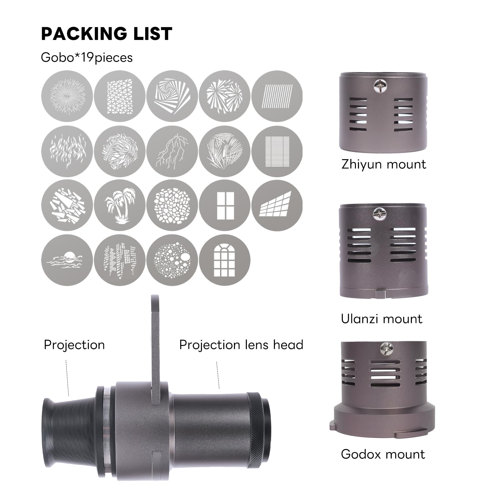 DF DIGITALFOTO Mini Ottico Snoot Proiettore, Attacco per Faretto Fotografico con Supporto Zhiyun/Ulanzi/Godox, 33 Gobo, Telaio Magnetico, Compatibile con ZHIYUN CINEPEER CX100, Godox ML100Bi/ML60IIBi