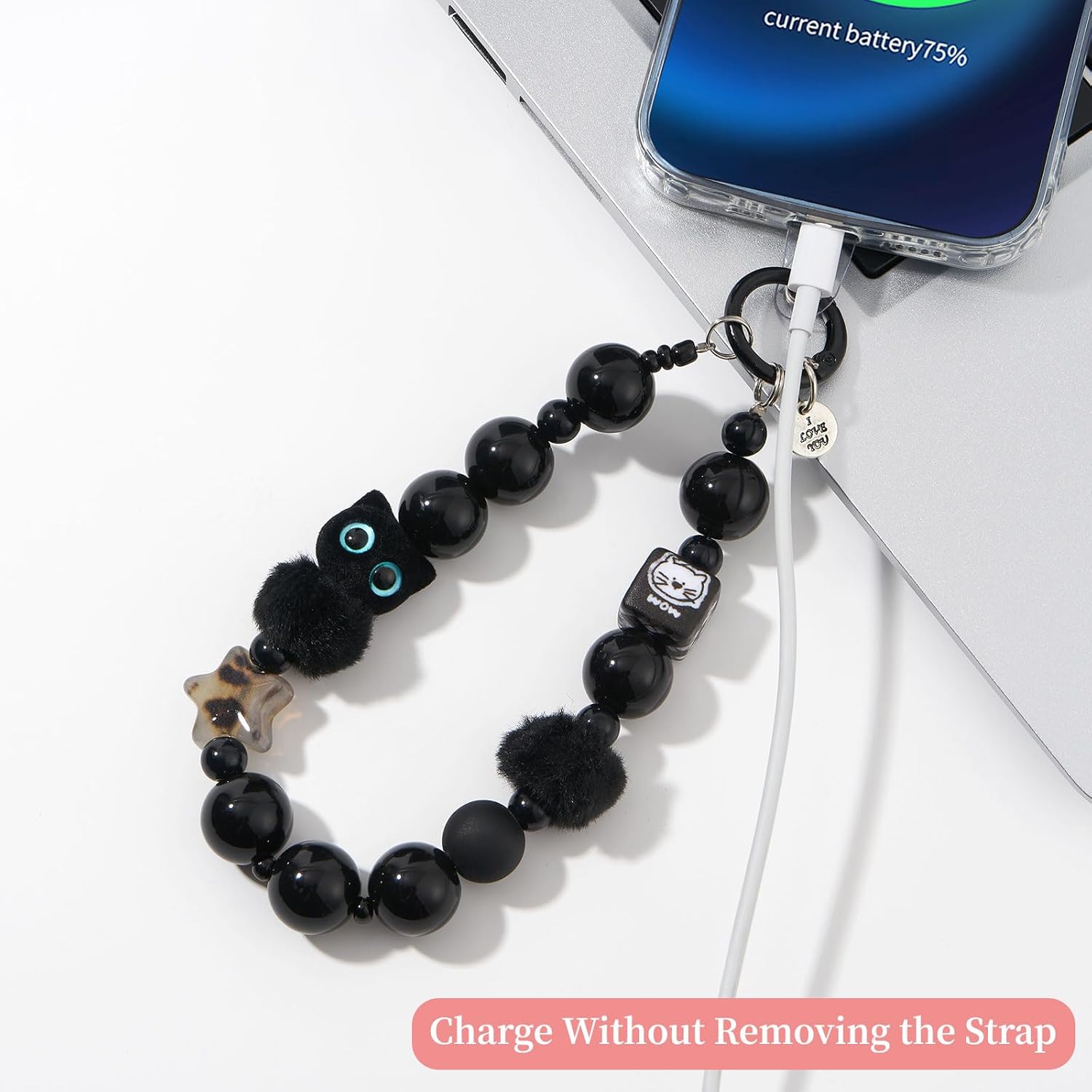 WOZEAH Phone Charm for Women, Beaded Wrist Strap Lanyard with Tether Tab – Detachable Phone Chain Wristlet - Image 4