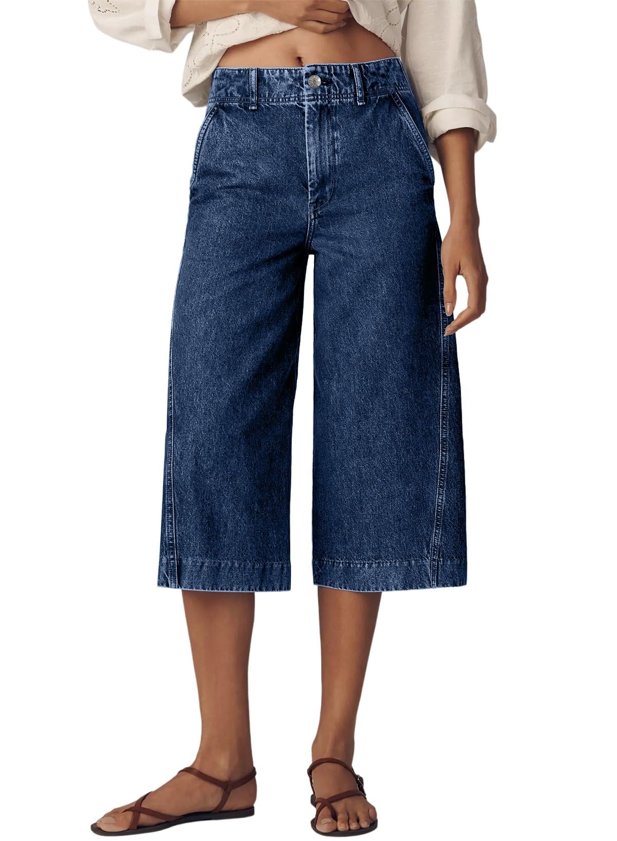 Astylish Womens Pull On Capris Jeans High Waisted Wide Leg Baggy Trendy Jean for Women 2026 Summer Stretch