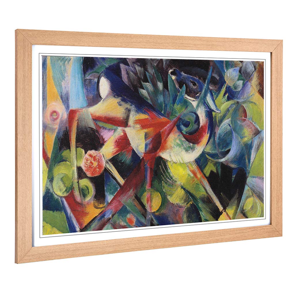 Big Box Art Framed Print of Franz Marc Deer in The Flower Garden Design | Wall Art Picture | Home Decor for Kitchen, Living Room, Bedroom, Hallway, Oak, A2 / 24.5x18 Inch / 62x45cm