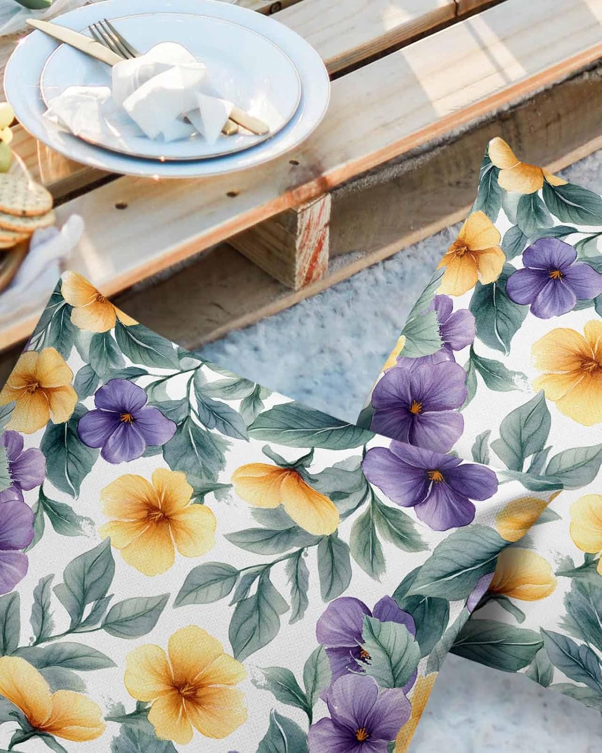 Purple Yellow Flower Spring Plant Outdoor Pillow Covers 20x20in Pack of 2 Waterproof Pillowcase Farm Green Leaf Retro Decorative Throw Cushion Case for Patio Couch Sofa